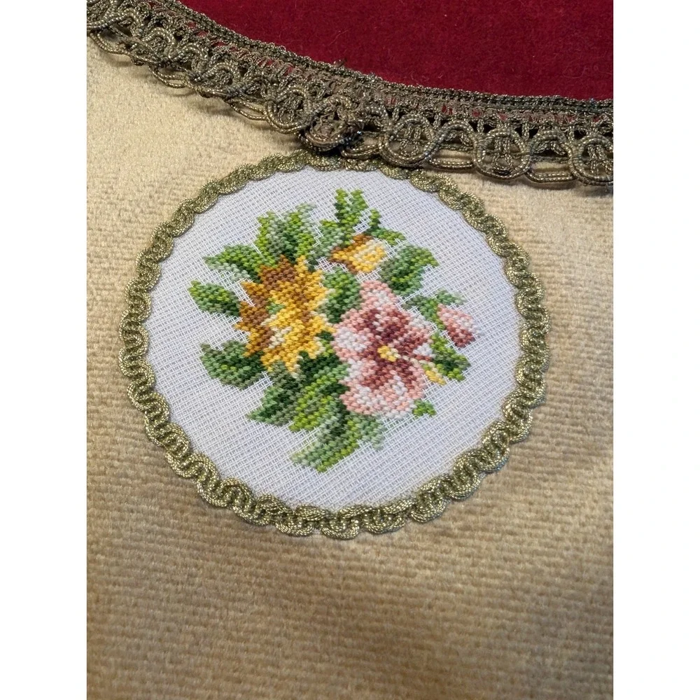 Hungarian Velvet Table Toppers Tapestry w/ Gold Trim, Set Of Two With Embroidery